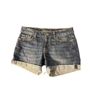 Aeropostale Boyfriend Denim Jean Shorts Blue Cuffed Relaxed Fit Sz 2 Inseam 4"